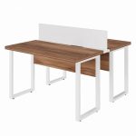 Estação de Trabalho Dupla 1,20×1,35m sem Gavetas c/ ponto de tomada PÉ QUADRO – Cor Nogal Sevilha/Branco – 34424 RORIZ Móveis para Escritório Linha 40 mm Nogal – Branco 10