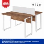 Estação de Trabalho Dupla 1,20×1,35m sem Gavetas c/ ponto de tomada PÉ QUADRO – Cor Nogal Sevilha/Branco – 34424 RORIZ Móveis para Escritório Linha 40 mm Nogal – Branco 14