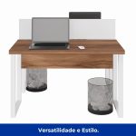 Estação de Trabalho Dupla 1,20×1,35m sem Gavetas c/ ponto de tomada PÉ QUADRO – Cor Nogal Sevilha/Branco – 34424 RORIZ Móveis para Escritório Linha 40 mm Nogal – Branco 16