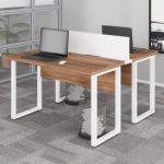 Estação de Trabalho Dupla 1,20×1,35m sem Gavetas c/ ponto de tomada PÉ QUADRO – Cor Nogal Sevilha/Branco – 34424 RORIZ Móveis para Escritório Linha 40 mm Nogal – Branco 17