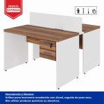 Estação de Trabalho Dupla 1,20×1,35m 02 Lugares c/ Gavetas c/ ponto de tomada PÉ PAINEL – Nogal Sevilha/Branco – 34427 RORIZ Móveis para Escritório Linha 40 mm Nogal – Branco 12