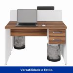 Estação de Trabalho Dupla 1,20×1,35m 02 Lugares c/ Gavetas c/ ponto de tomada PÉ PAINEL – Nogal Sevilha/Branco – 34427 RORIZ Móveis para Escritório Linha 40 mm Nogal – Branco 15
