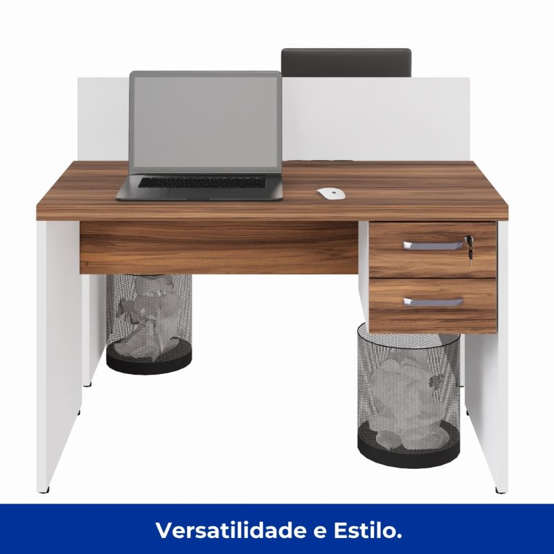 Estação de Trabalho Dupla 1,20×1,35m 02 Lugares c/ Gavetas c/ ponto de tomada PÉ PAINEL – Nogal Sevilha/Branco – 34427 RORIZ Móveis para Escritório Linha 40 mm Nogal – Branco 7