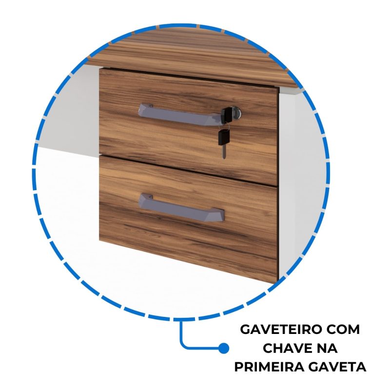 Estação de Trabalho Dupla 1,20×1,35m 02 Lugares c/ Gavetas c/ ponto de tomada PÉ PAINEL – Nogal Sevilha/Branco – 34427 RORIZ Móveis para Escritório Linha 40 mm Nogal – Branco 9