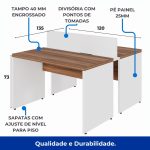 Estação de Trabalho Dupla 1,20×1,35m 02 Lugares sem Gavetas c/ ponto de tomada PÉ PAINEL – Nogal Sevilha/Branco – 34428 RORIZ Móveis para Escritório Linha 40 mm Nogal – Branco 17
