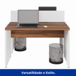 Estação de Trabalho Dupla 1,20×1,35m 02 Lugares sem Gavetas c/ ponto de tomada PÉ PAINEL – Nogal Sevilha/Branco – 34428 RORIZ Móveis para Escritório Linha 40 mm Nogal – Branco 15