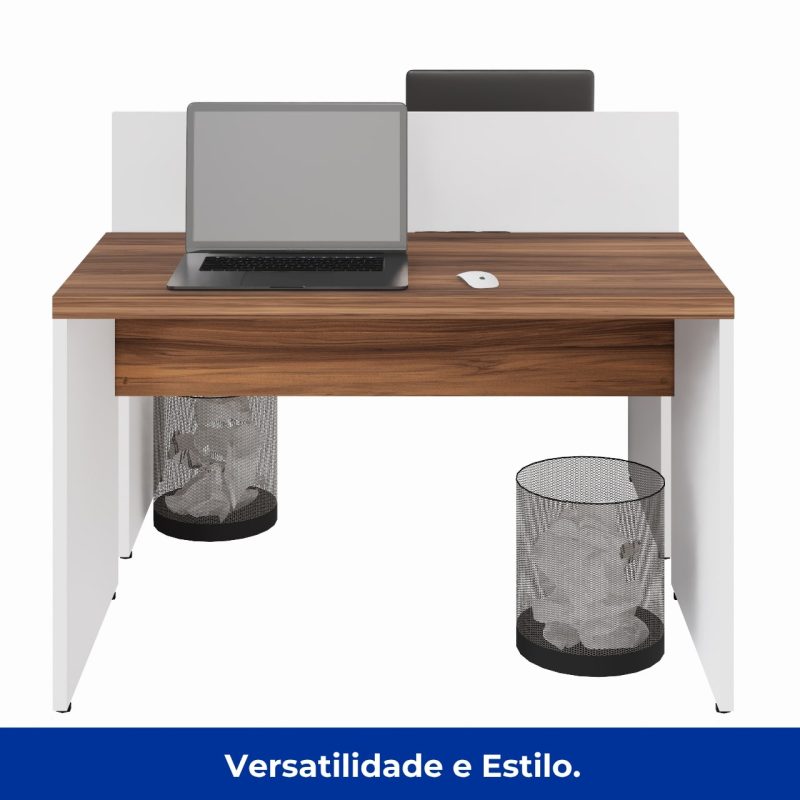 Estação de Trabalho Dupla 1,20×1,35m 02 Lugares sem Gavetas c/ ponto de tomada PÉ PAINEL – Nogal Sevilha/Branco – 34428 RORIZ Móveis para Escritório Linha 40 mm Nogal – Branco 7