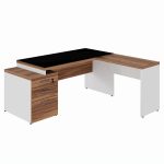Mesa para Escritório em “L” com VIDRO FUMÊ – 1,92X1,60M NOGAL SEVILHA/BRANCO – 34432 RORIZ Móveis para Escritório Linha 40 mm Nogal – Branco 10
