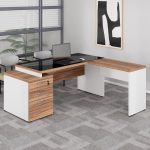 Mesa para Escritório em “L” com VIDRO FUMÊ – 1,92X1,60M NOGAL SEVILHA/BRANCO – 34432 RORIZ Móveis para Escritório Linha 40 mm Nogal – Branco 20