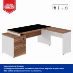 Mesa para Escritório em “L” com VIDRO FUMÊ – 1,92X1,60M NOGAL SEVILHA/BRANCO – 34432 RORIZ Móveis para Escritório Linha 40 mm Nogal – Branco 12