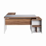 Mesa para Escritório em “L” com VIDRO FUMÊ – 1,92X1,60M NOGAL SEVILHA/BRANCO – 34432 RORIZ Móveis para Escritório Linha 40 mm Nogal – Branco 18