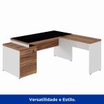 Mesa para Escritório em “L” com VIDRO FUMÊ – 1,92X1,60M NOGAL SEVILHA/BRANCO – 34432 RORIZ Móveis para Escritório Linha 40 mm Nogal – Branco 19