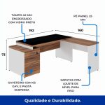 Mesa para Escritório em “L” com VIDRO FUMÊ – 1,92X1,60M NOGAL SEVILHA/BRANCO – 34432 RORIZ Móveis para Escritório Linha 40 mm Nogal – Branco 11