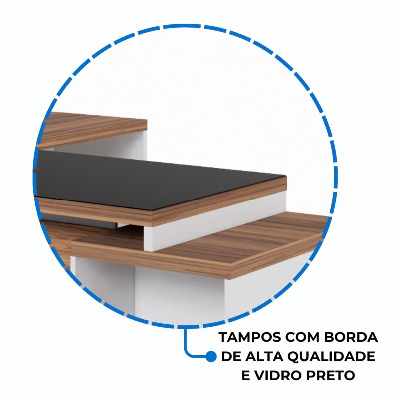 Mesa para Escritório em “L” com VIDRO FUMÊ – 1,92X1,60M NOGAL SEVILHA/BRANCO – 34432 RORIZ Móveis para Escritório Linha 40 mm Nogal – Branco 7