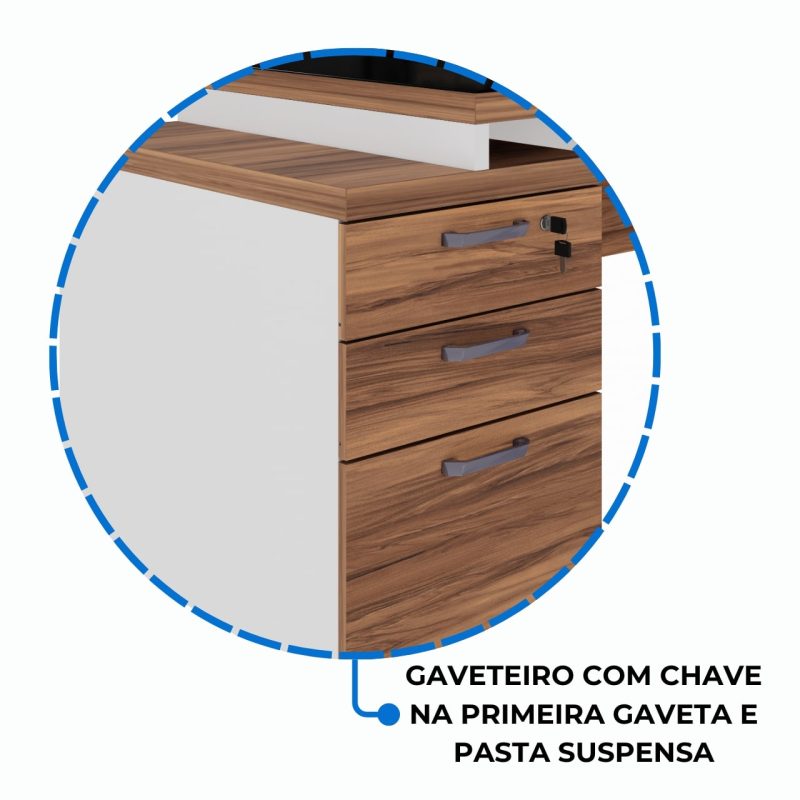 Mesa para Escritório em “L” com VIDRO FUMÊ – 1,92X1,60M NOGAL SEVILHA/BRANCO – 34432 RORIZ Móveis para Escritório Linha 40 mm Nogal – Branco 6