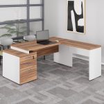 Mesa para Escritório em “L” com Gavetão – 1,92X1,60m -NOGAL SEVILHA/BRANCO – 34431 RORIZ Móveis para Escritório Linha 40 mm Nogal – Branco 18