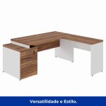 Mesa para Escritório em “L” com Gavetão – 1,92X1,60m -NOGAL SEVILHA/BRANCO – 34431 RORIZ Móveis para Escritório Linha 40 mm Nogal – Branco 16