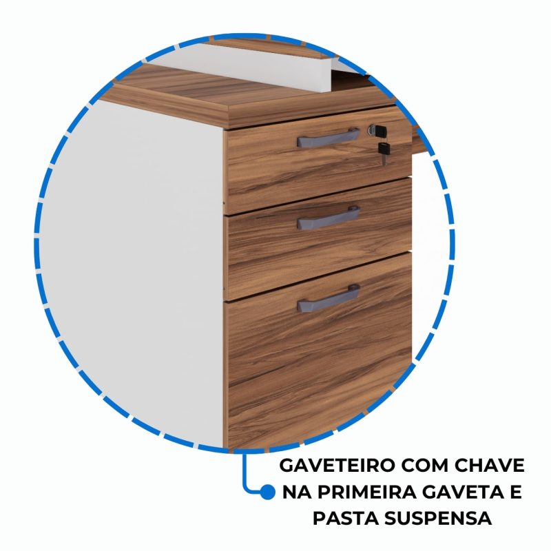 Mesa para Escritório em “L” com Gavetão – 1,92X1,60m -NOGAL SEVILHA/BRANCO – 34431 RORIZ Móveis para Escritório Linha 40 mm Nogal – Branco 7