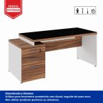 Mesa para Escritório com VIDRO FUMÊ – 1,92×0,70m – NOGAL SEVILHA/BRANCO – 34430 RORIZ Móveis para Escritório Linha 40 mm Nogal – Branco 15