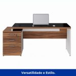 Mesa para Escritório com VIDRO FUMÊ – 1,92×0,70m – NOGAL SEVILHA/BRANCO – 34430 RORIZ Móveis para Escritório Linha 40 mm Nogal – Branco 14