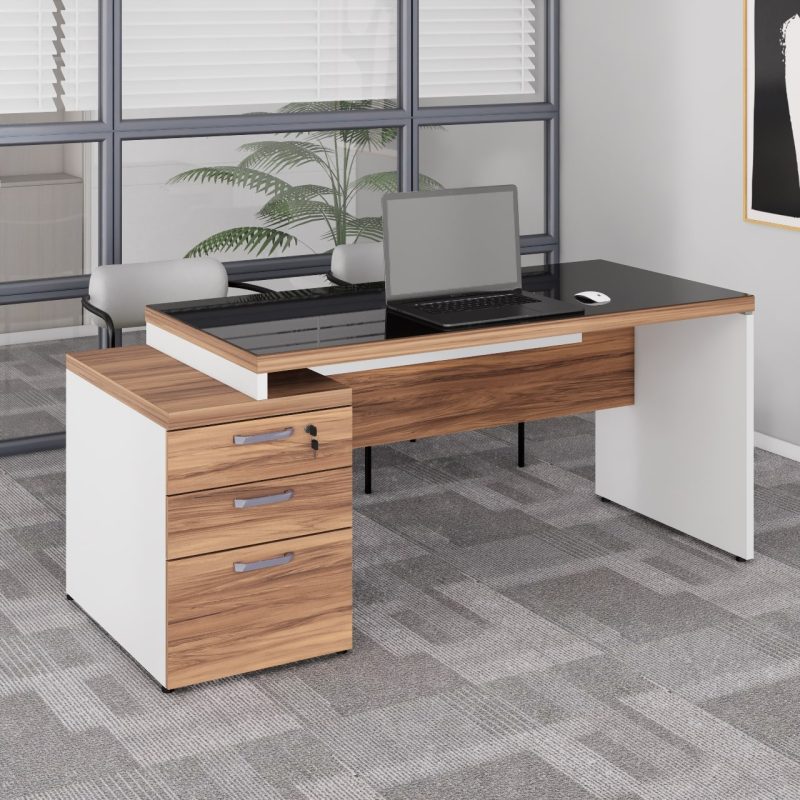 Mesa para Escritório com VIDRO FUMÊ – 1,92×0,70m – NOGAL SEVILHA/BRANCO – 34430 RORIZ Móveis para Escritório Linha 40 mm Nogal – Branco 3