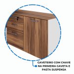 Mesa Diretorzinha c/ Aparador e Vidro Fumê – Pé de MADEIRA – 1,90×1,50m – NOGAL SEVILHA / BRANCO – 34429 RORIZ Móveis para Escritório Linha 40 mm Nogal – Branco 17