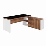 Mesa Diretorzinha c/ Aparador e Vidro Fumê – Pé de MADEIRA – 1,90×1,50m – NOGAL SEVILHA / BRANCO – 34429 RORIZ Móveis para Escritório Linha 40 mm Nogal – Branco 10