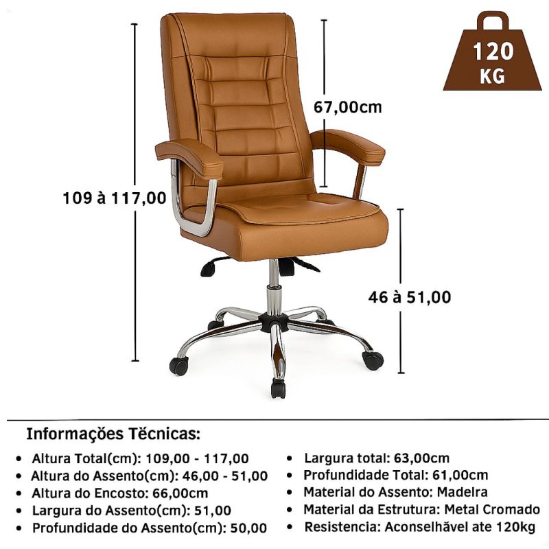 Poltrona Presidente LUXO c/ mola Ensacada – COR CARAMELO – 30059 RORIZ Móveis para Escritório Presidente 6