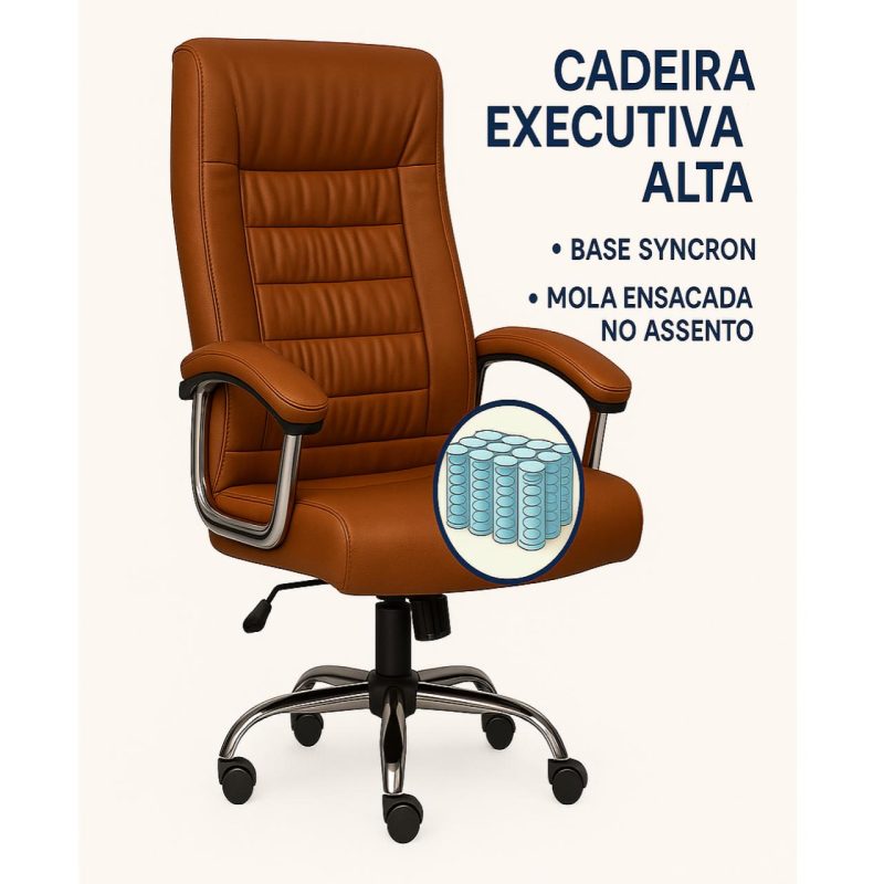 Poltrona Presidente LUXO c/ mola Ensacada – COR CARAMELO – 30059 RORIZ Móveis para Escritório Presidente 8