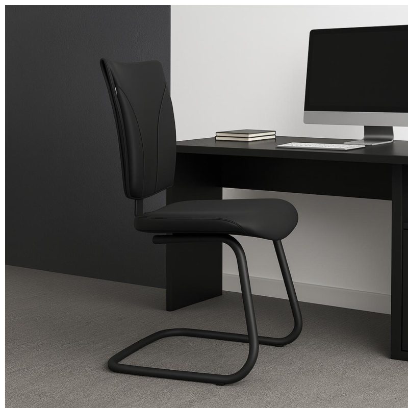 Cadeira de Escritório B-ONE Base em “S” Preta – Corino Preto – 31032 RORIZ Móveis para Escritório Cadeira Fixa Estofada 9