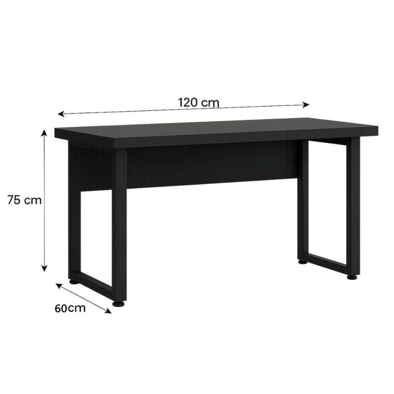 Mesa Escritório PÉ QUADRO – 1,20×0,60m – S/ Gavetas – PRETO / PRETO – 26001 RORIZ Móveis para Escritório Linha 40mm Preto / Preto 5