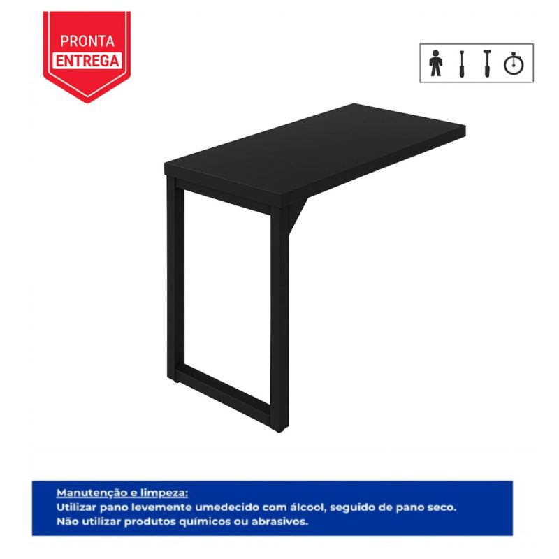 Mesa AUX PÉ QUADRO – 0,90×0,45m – PRETO/PRETO – 26004 RORIZ Móveis para Escritório Linha 40mm Preto / Preto 4
