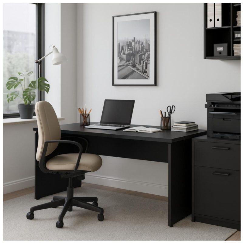 Mesa Escritório 1,70×0,70m – S/ Gavetas – PRETO/PRETO – 26007 RORIZ Móveis para Escritório Linha 40mm Preto / Preto 8