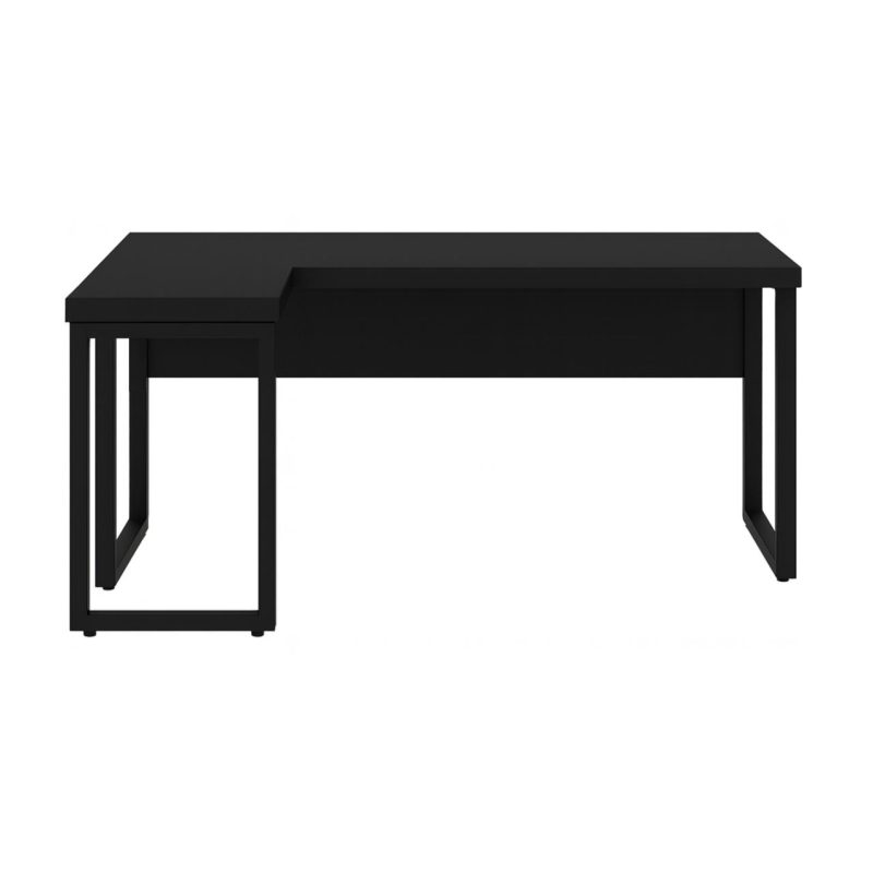 Mesa em L PÉ QUADRO (1,50×0,60m + Mesa Auxiliar) – S/ Gavetas – PRETO / PRETO – 26010 RORIZ Móveis para Escritório Linha 40mm Preto / Preto 4