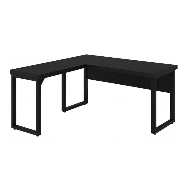 Mesa em L PÉ QUADRO (1,50×0,60m + Mesa Auxiliar) – S/ Gavetas – PRETO / PRETO – 26010 RORIZ Móveis para Escritório Linha 40mm Preto / Preto 5
