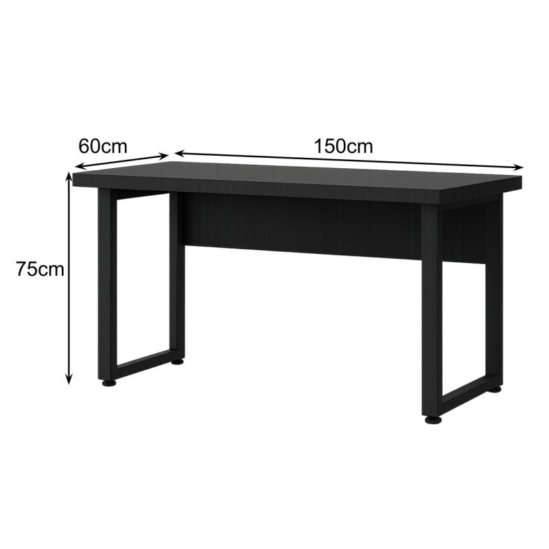 Mesa em L PÉ QUADRO (1,50×0,60m + Mesa Auxiliar) – S/ Gavetas – PRETO / PRETO – 26010 RORIZ Móveis para Escritório Linha 40mm Preto / Preto 7