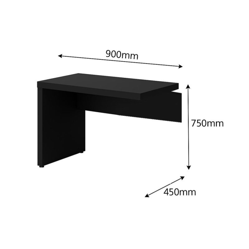 Mesa em L PÉ QUADRO (1,50×0,60m + Mesa Auxiliar) – S/ Gavetas – PRETO / PRETO – 26010 RORIZ Móveis para Escritório Linha 40mm Preto / Preto 8