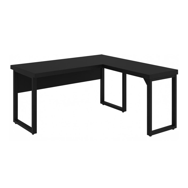 Mesa em L PÉ QUADRO (1,50×0,60m + Mesa Auxiliar) – S/ Gavetas – PRETO / PRETO – 26010 RORIZ Móveis para Escritório Linha 40mm Preto / Preto 2