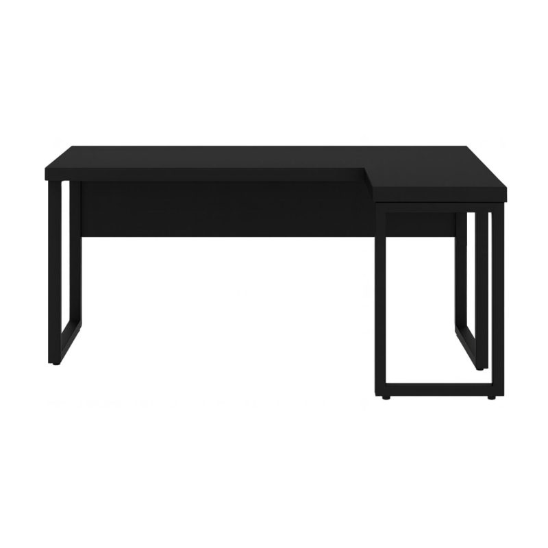 Mesa em L PÉ QUADRO (1,70×0,70m + Mesa Auxiliar) – S/ Gavetas – PRETO / PRETO – 26011 RORIZ Móveis para Escritório Linha 40mm Preto / Preto 3