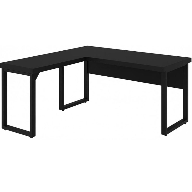 Mesa em L PÉ QUADRO (1,70×0,70m + Mesa Auxiliar) – S/ Gavetas – PRETO / PRETO – 26011 RORIZ Móveis para Escritório Linha 40mm Preto / Preto 5