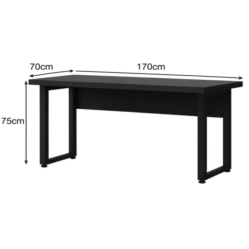 Mesa em L PÉ QUADRO (1,70×0,70m + Mesa Auxiliar) – S/ Gavetas – PRETO / PRETO – 26011 RORIZ Móveis para Escritório Linha 40mm Preto / Preto 7