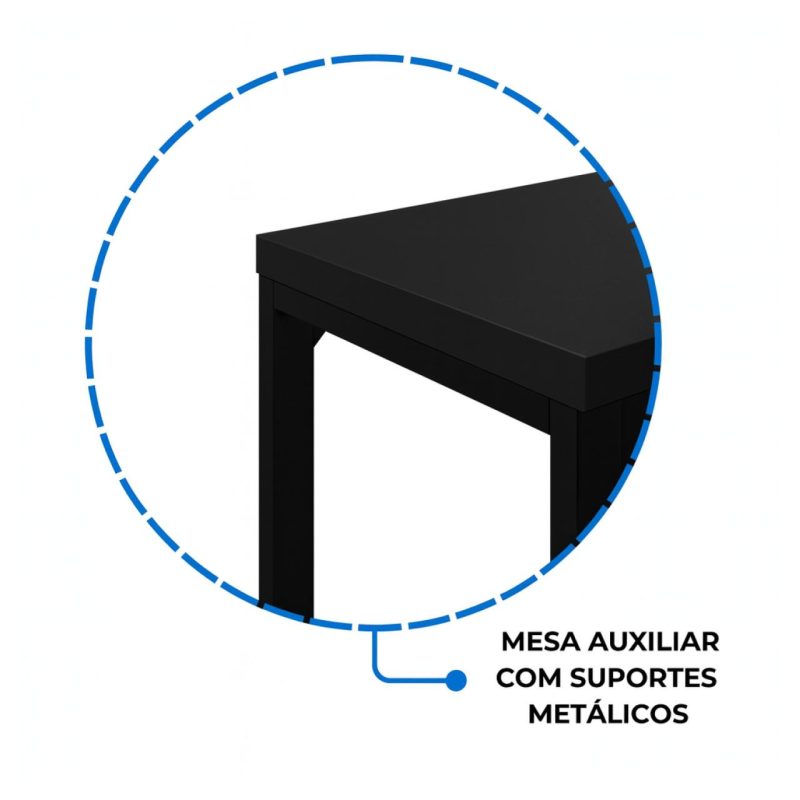 Mesa em L PÉ QUADRO (1,70×0,70m + Mesa Auxiliar) – S/ Gavetas – PRETO / PRETO – 26011 RORIZ Móveis para Escritório Linha 40mm Preto / Preto 9