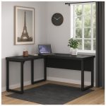 Mesa em L PÉ QUADRO (1,70×0,70m + Mesa Auxiliar) – S/ Gavetas – PRETO / PRETO – 26011 RORIZ Móveis para Escritório Linha 40mm Preto / Preto 18