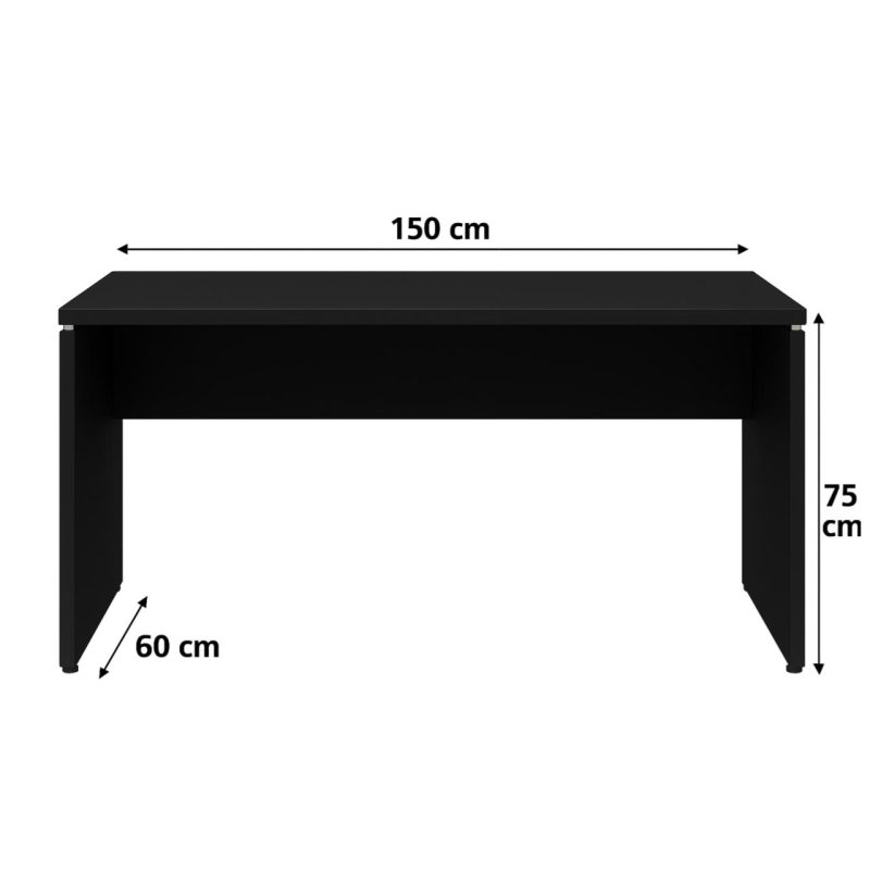 Mesa em L PÉ PAINEL (1,50×0,60m + Mesa Auxiliar) – S/ Gavetas – PRETO / PRETO – 26012 RORIZ Móveis para Escritório Linha 40mm Preto / Preto 7
