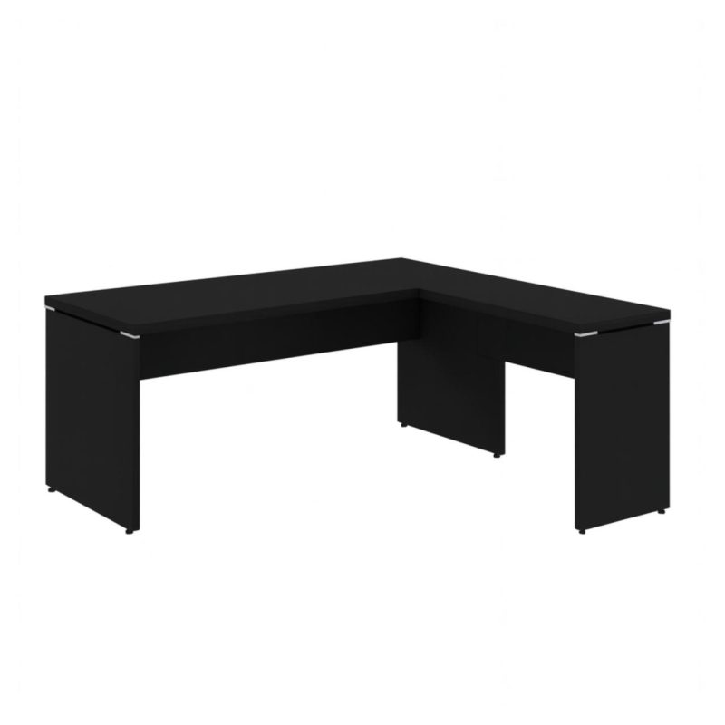 Mesa em L PÉ PAINEL (1,50×0,60m + Mesa Auxiliar) – S/ Gavetas – PRETO / PRETO – 26012 RORIZ Móveis para Escritório Linha 40mm Preto / Preto 2