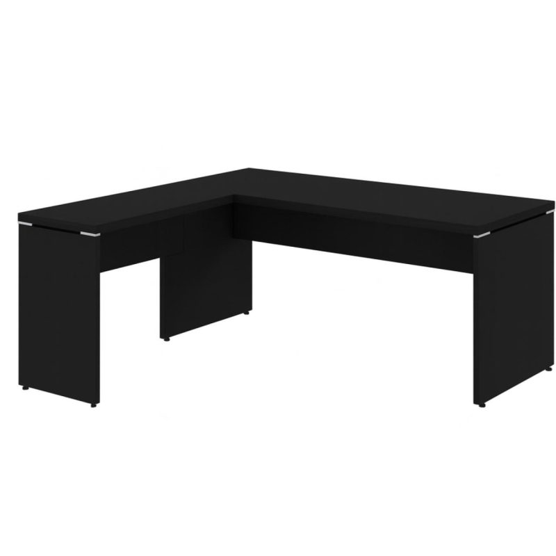 Mesa em L PÉ PAINEL (1,70×0,70m + Mesa Auxiliar) – S/ Gavetas – PRETO / PRETO – 26013 RORIZ Móveis para Escritório Linha 40mm Preto / Preto 5
