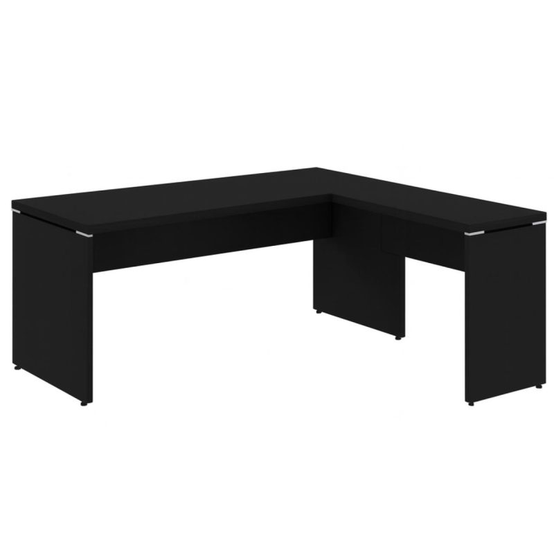 Mesa em L PÉ PAINEL (1,70×0,70m + Mesa Auxiliar) – S/ Gavetas – PRETO / PRETO – 26013 RORIZ Móveis para Escritório Linha 40mm Preto / Preto 2