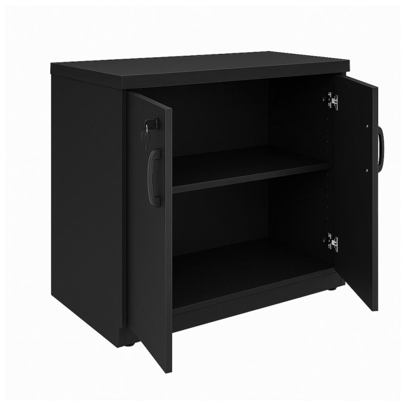 Armário Baixo com Prateleiras Internas – MDP Preto – 26030 RORIZ Móveis para Escritório Linha 40mm Preto / Preto 2