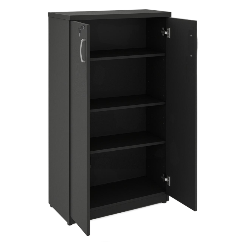 Armário Alto Fechado com Portas e Prateleiras Internas – MDP Preto – 26031 RORIZ Móveis para Escritório Linha 40mm Preto / Preto 2