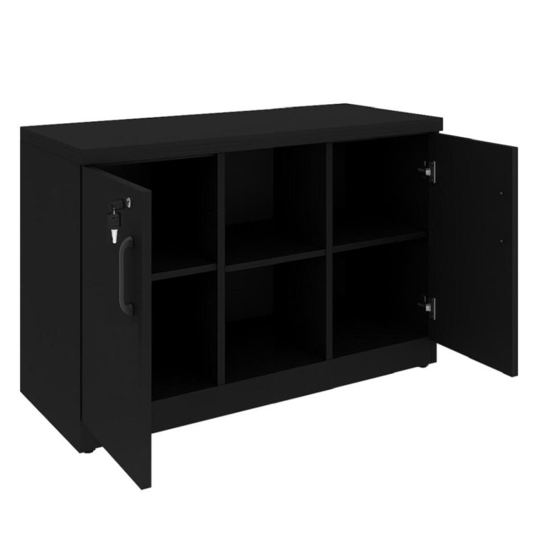 Armário Baixo com Nicho e Prateleiras Internas – MDP Preto – 26032 RORIZ Móveis para Escritório Linha 40mm Preto / Preto 2